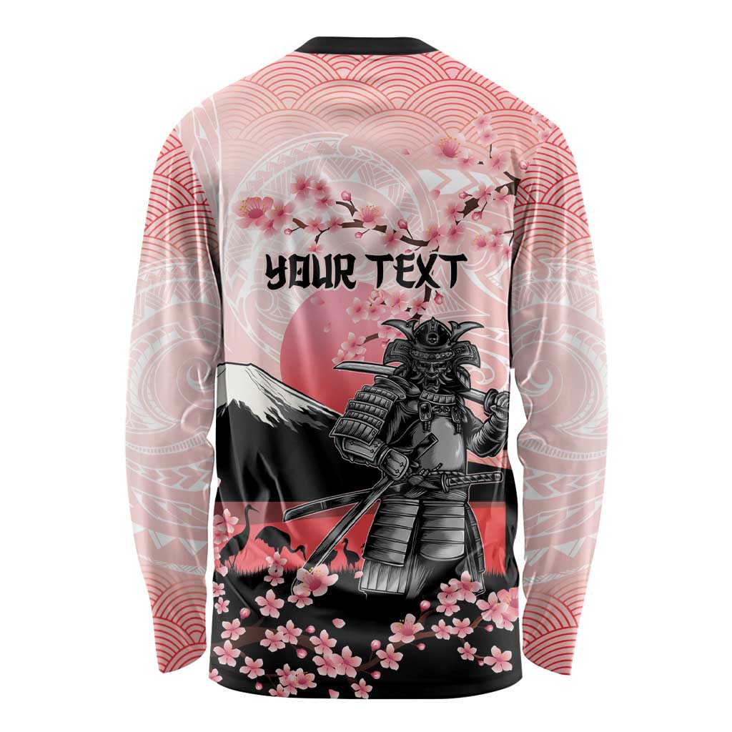 Personalised Japan Samurai Warrior Long Sleeve Shirt Japanese Cherry Blossom Polynesian Pattern LT14 - Polynesian Pride