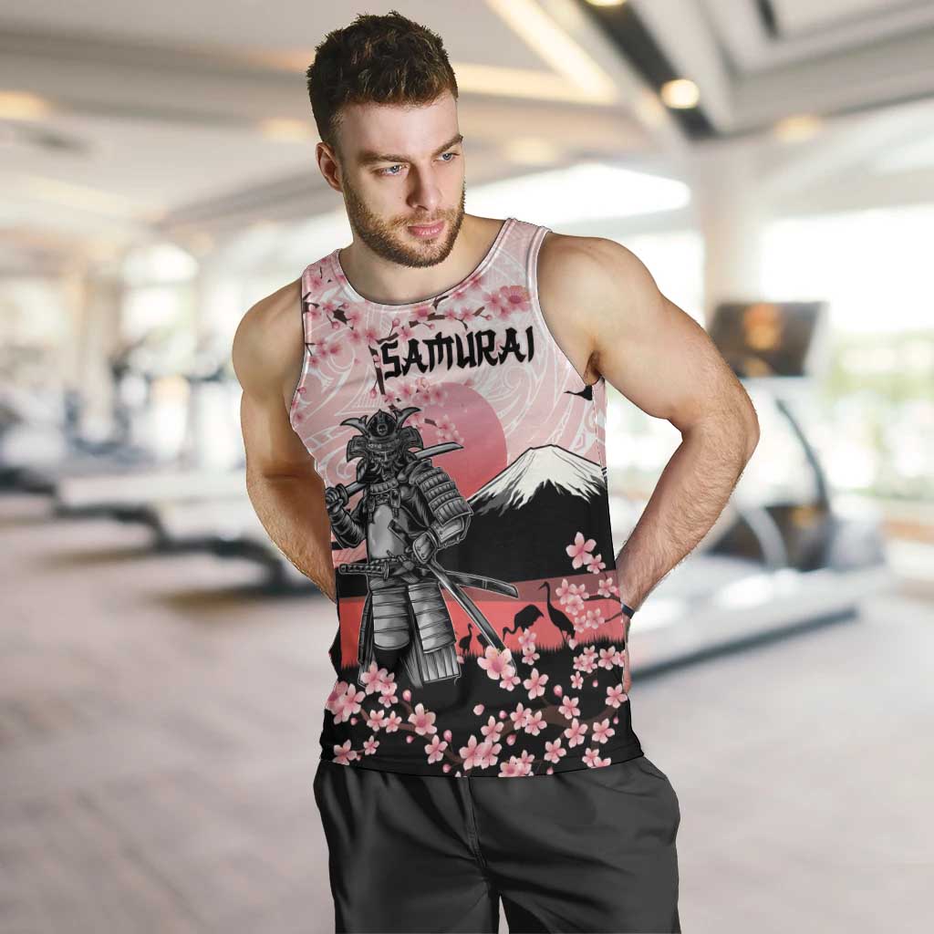 Personalised Japan Samurai Warrior Men Tank Top Japanese Cherry Blossom Polynesian Pattern LT14 Pink - Polynesian Pride
