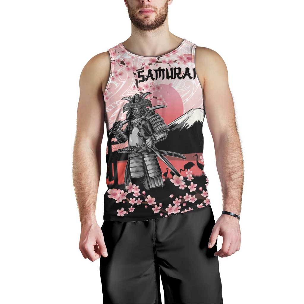 Personalised Japan Samurai Warrior Men Tank Top Japanese Cherry Blossom Polynesian Pattern LT14 - Polynesian Pride