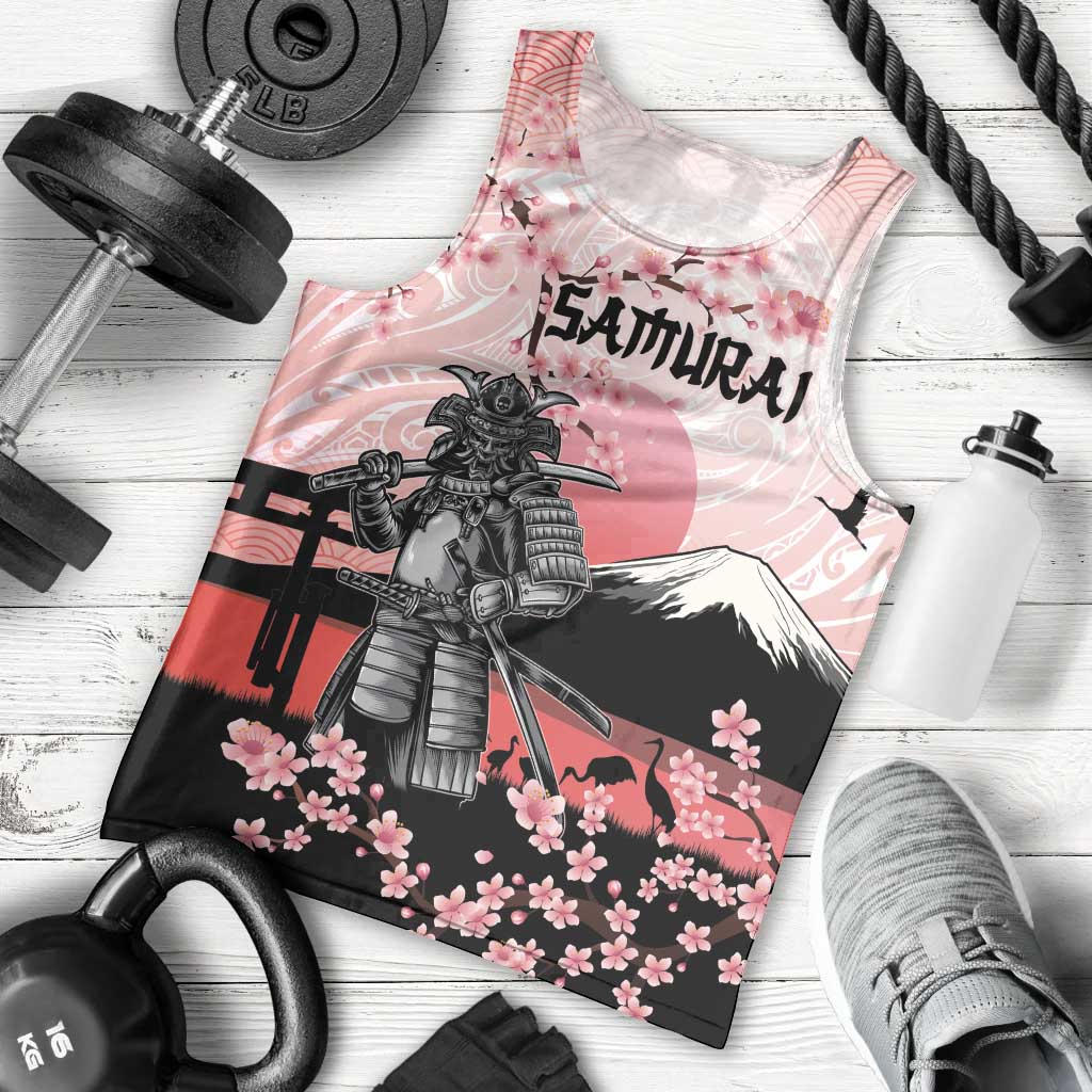 Personalised Japan Samurai Warrior Men Tank Top Japanese Cherry Blossom Polynesian Pattern LT14 - Polynesian Pride