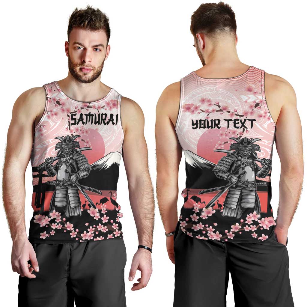 Personalised Japan Samurai Warrior Men Tank Top Japanese Cherry Blossom Polynesian Pattern LT14 - Polynesian Pride