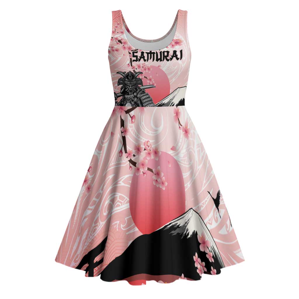 Personalised Japan Samurai Warrior Midi Dress Japanese Cherry Blossom Polynesian Pattern - Polynesian Pride