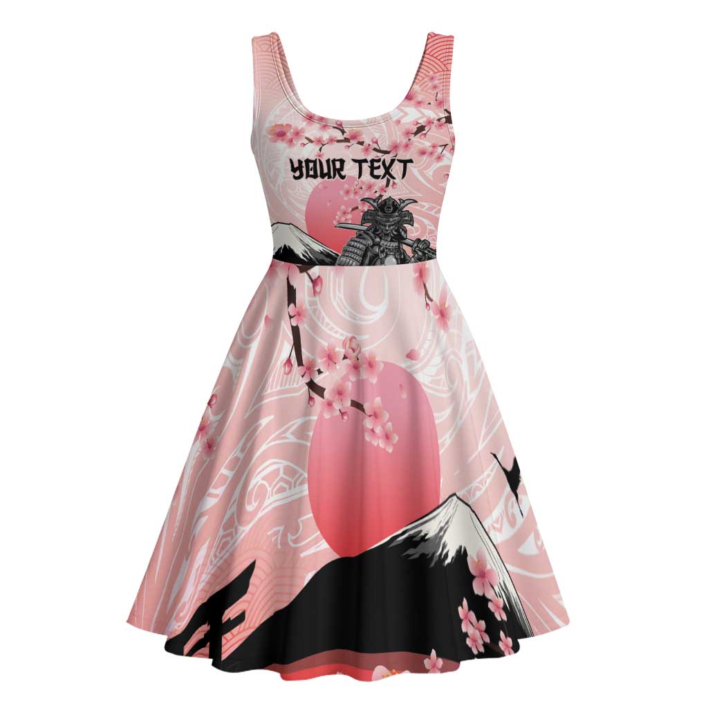 Personalised Japan Samurai Warrior Midi Dress Japanese Cherry Blossom Polynesian Pattern - Polynesian Pride
