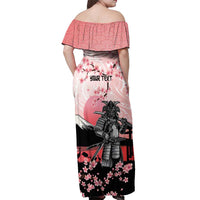 Personalised Japan Samurai Warrior Off Shoulder Maxi Dress Japanese Cherry Blossom Polynesian Pattern - Polynesian Pride