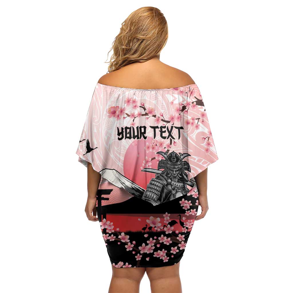 Personalised Japan Samurai Warrior Off Shoulder Short Dress Japanese Cherry Blossom Polynesian Pattern - Polynesian Pride
