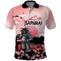 Personalised Japan Samurai Warrior Polo Shirt Japanese Cherry Blossom Polynesian Pattern - Polynesian Pride