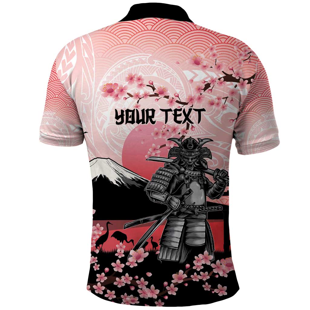 Personalised Japan Samurai Warrior Polo Shirt Japanese Cherry Blossom Polynesian Pattern - Polynesian Pride