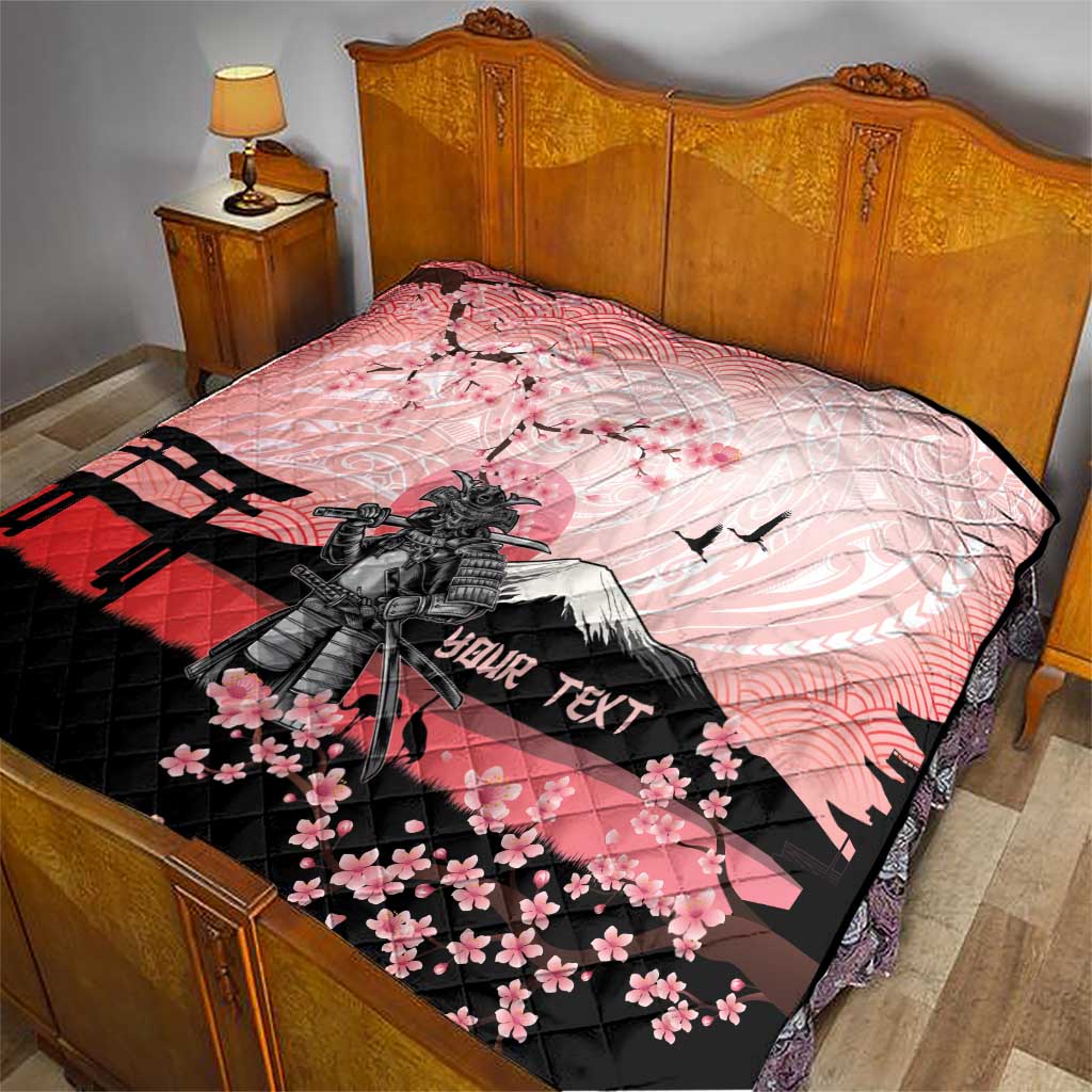 Personalised Japan Samurai Warrior Quilt Japanese Cherry Blossom Polynesian Pattern - Polynesian Pride