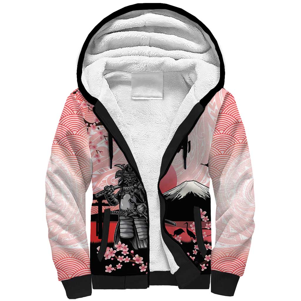 Personalised Japan Samurai Warrior Sherpa Hoodie Japanese Cherry Blossom Polynesian Pattern LT14 Unisex Pink - Polynesian Pride