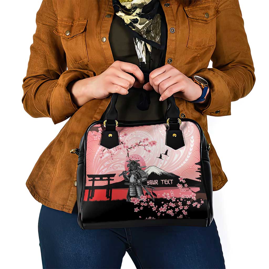 Personalised Japan Samurai Warrior Shoulder Handbag Japanese Cherry Blossom Polynesian Pattern - Polynesian Pride