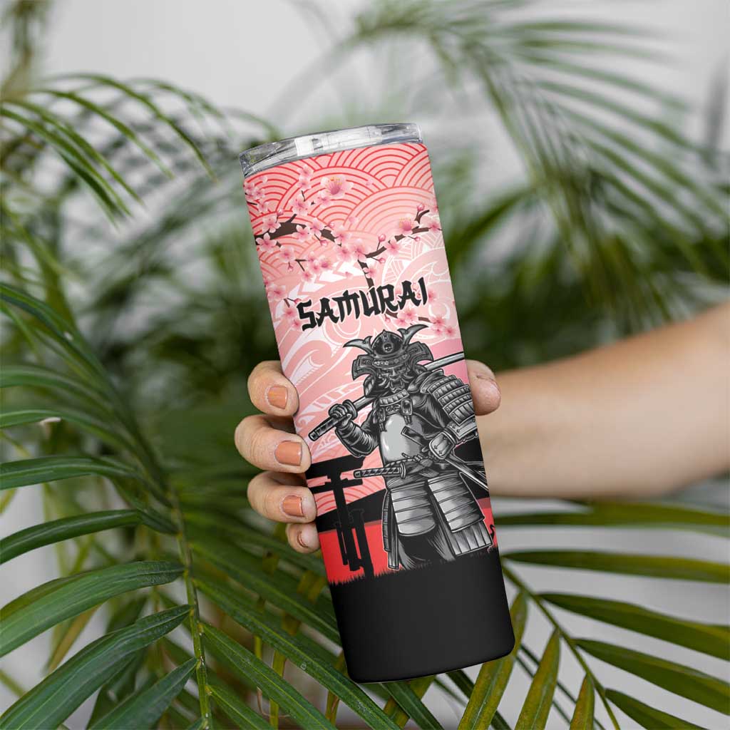 Personalised Japan Samurai Warrior Skinny Tumbler Japanese Cherry Blossom Polynesian Pattern - Polynesian Pride