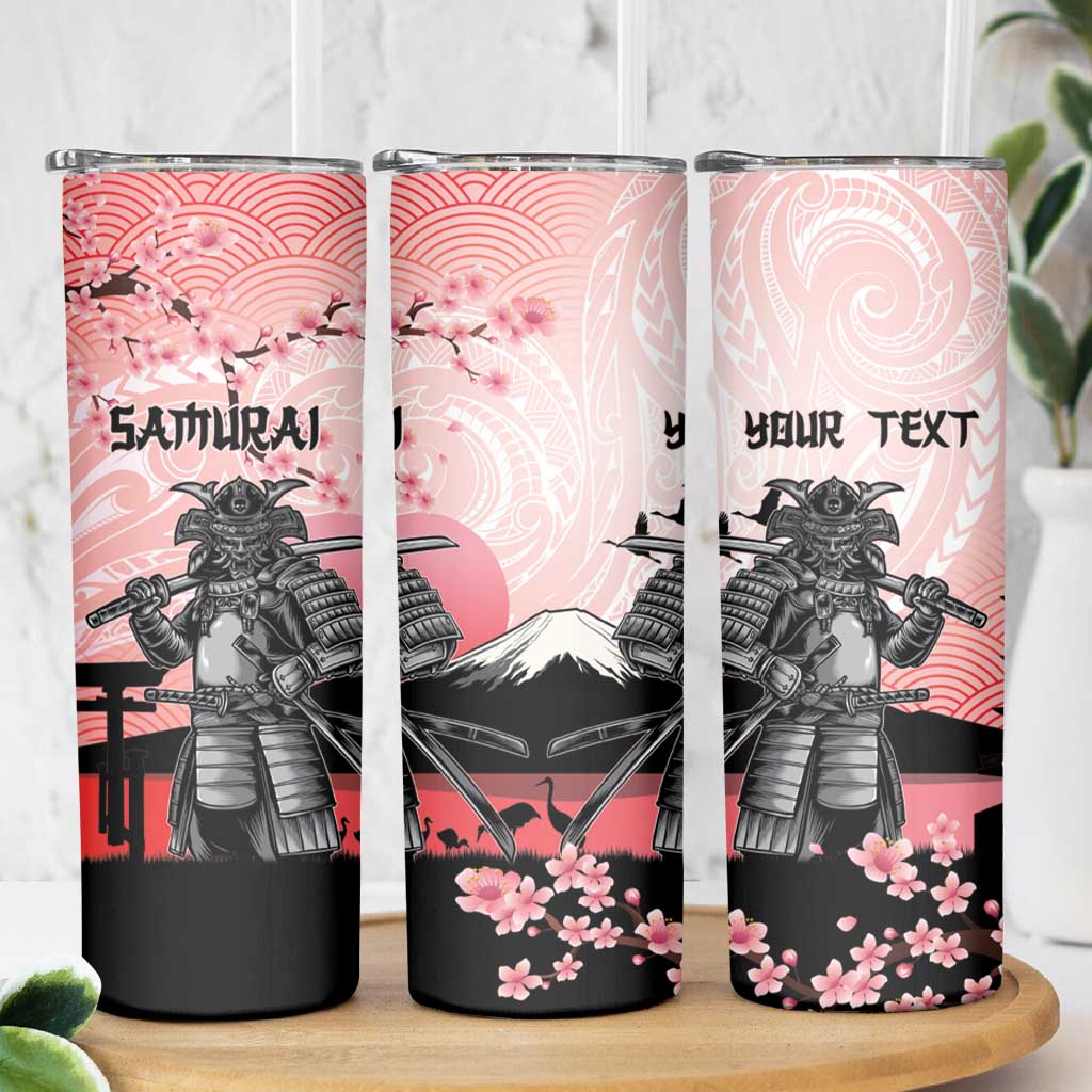Personalised Japan Samurai Warrior Skinny Tumbler Japanese Cherry Blossom Polynesian Pattern - Polynesian Pride