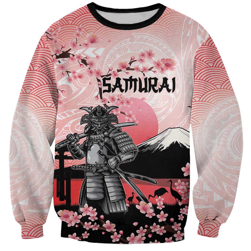 Personalised Japan Samurai Warrior Sweatshirt Japanese Cherry Blossom Polynesian Pattern - Polynesian Pride