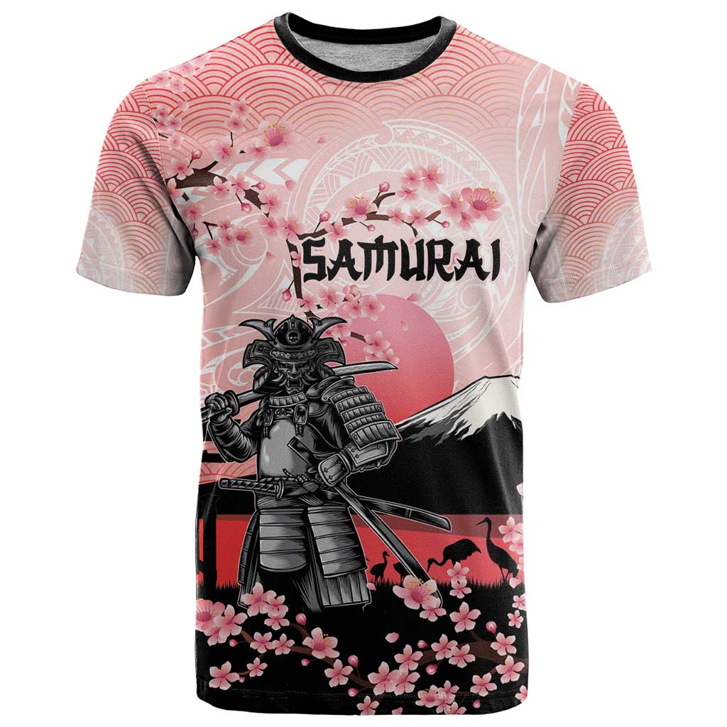Personalised Japan Samurai Warrior T Shirt Japanese Cherry Blossom Polynesian Pattern - Polynesian Pride