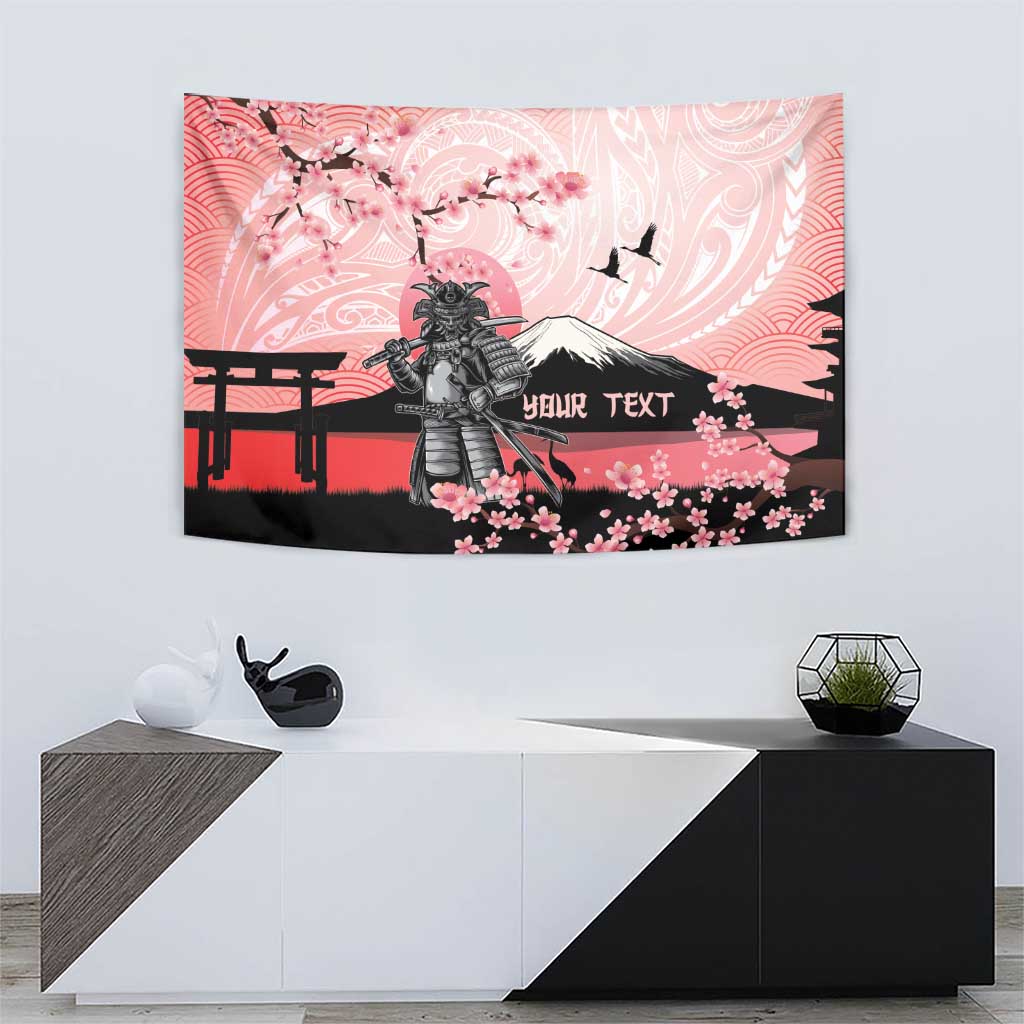 Personalised Japan Samurai Warrior Tapestry Japanese Cherry Blossom Polynesian Pattern - Polynesian Pride