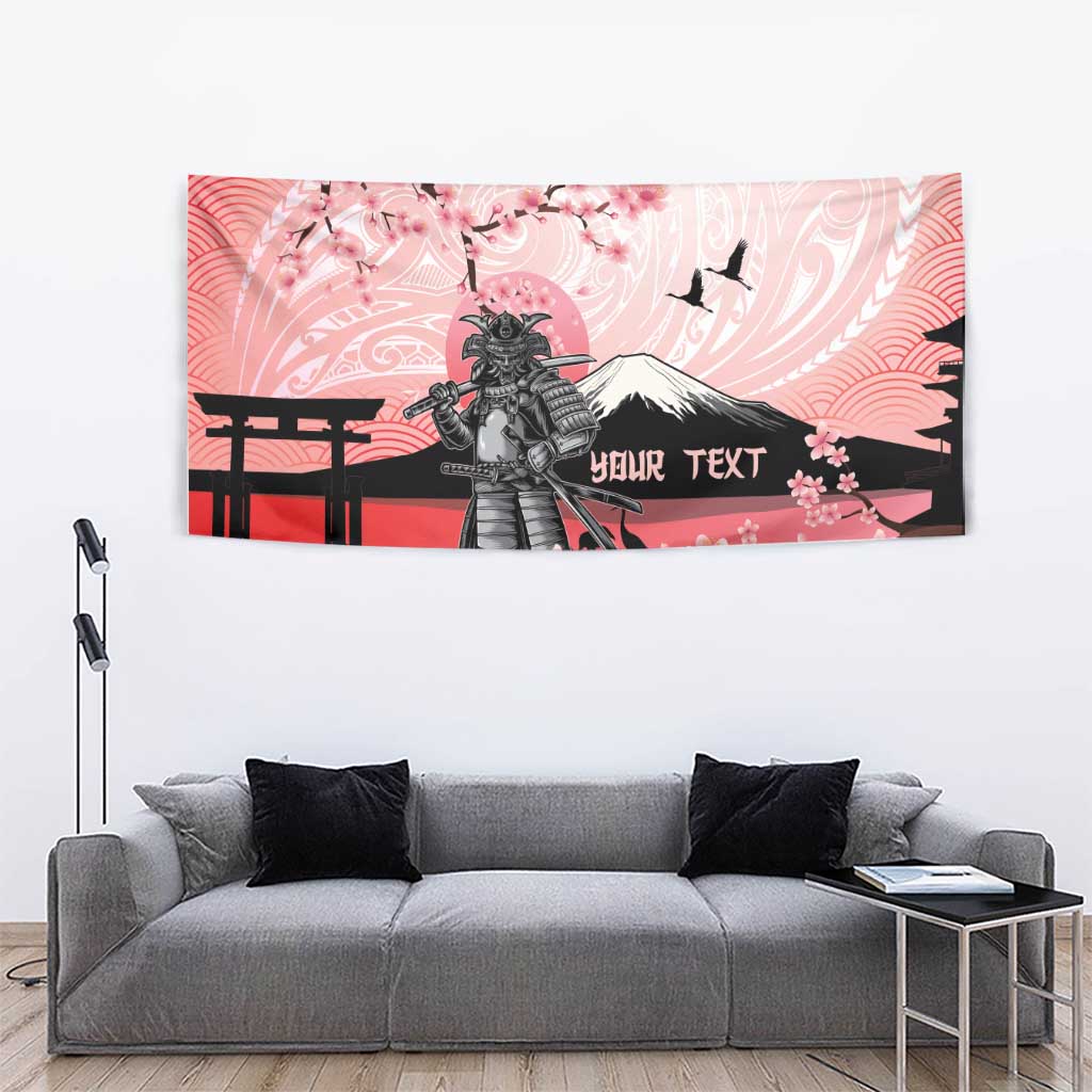 Personalised Japan Samurai Warrior Tapestry Japanese Cherry Blossom Polynesian Pattern - Polynesian Pride