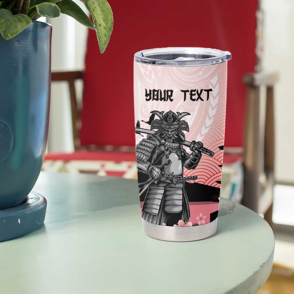 Personalised Japan Samurai Warrior Tumbler Cup Japanese Cherry Blossom Polynesian Pattern - Polynesian Pride