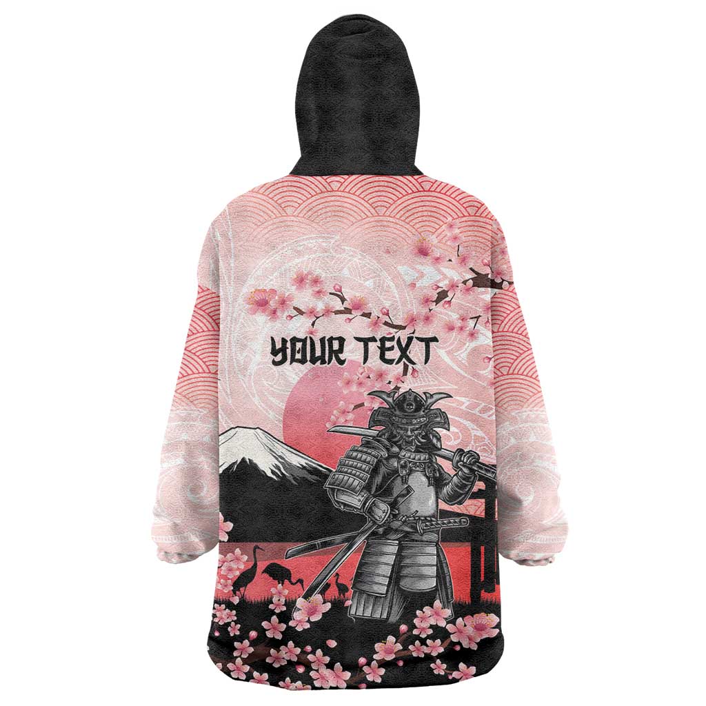 Personalised Japan Samurai Warrior Wearable Blanket Hoodie Japanese Cherry Blossom Polynesian Pattern LT14 - Polynesian Pride