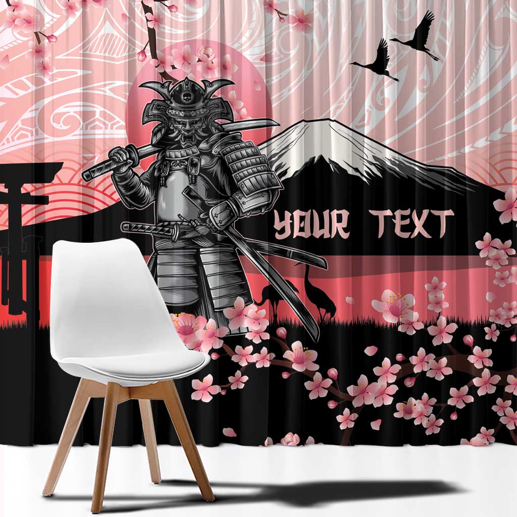 Personalised Japan Samurai Warrior Window Curtain Japanese Cherry Blossom Polynesian Pattern - Polynesian Pride