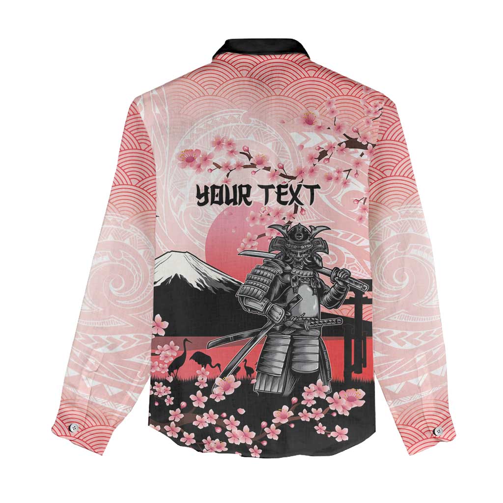 Personalised Japan Samurai Warrior Women Casual Shirt Japanese Cherry Blossom Polynesian Pattern - Polynesian Pride