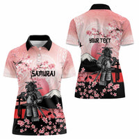 Personalised Japan Samurai Warrior Women Polo Shirt Japanese Cherry Blossom Polynesian Pattern - Polynesian Pride