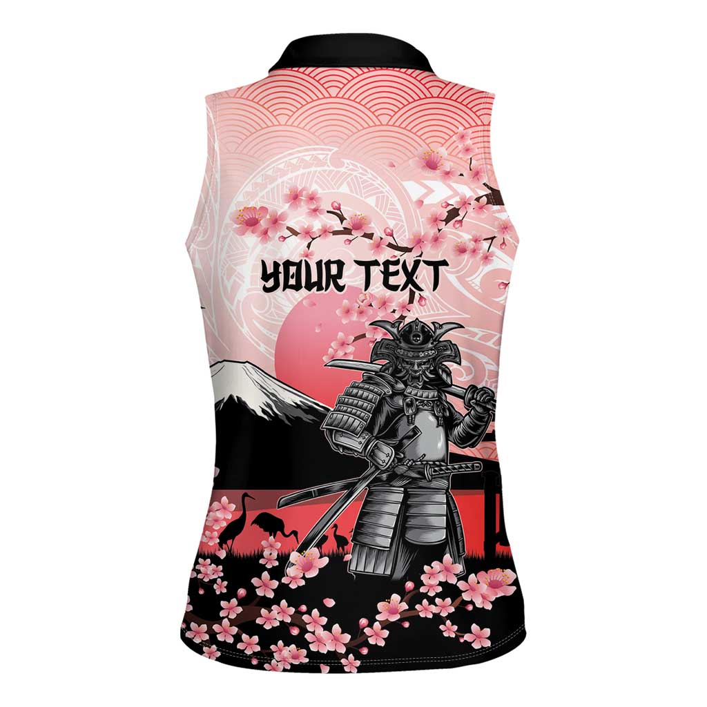 Personalised Japan Samurai Warrior Women Sleeveless Polo Shirt Japanese Cherry Blossom Polynesian Pattern - Polynesian Pride