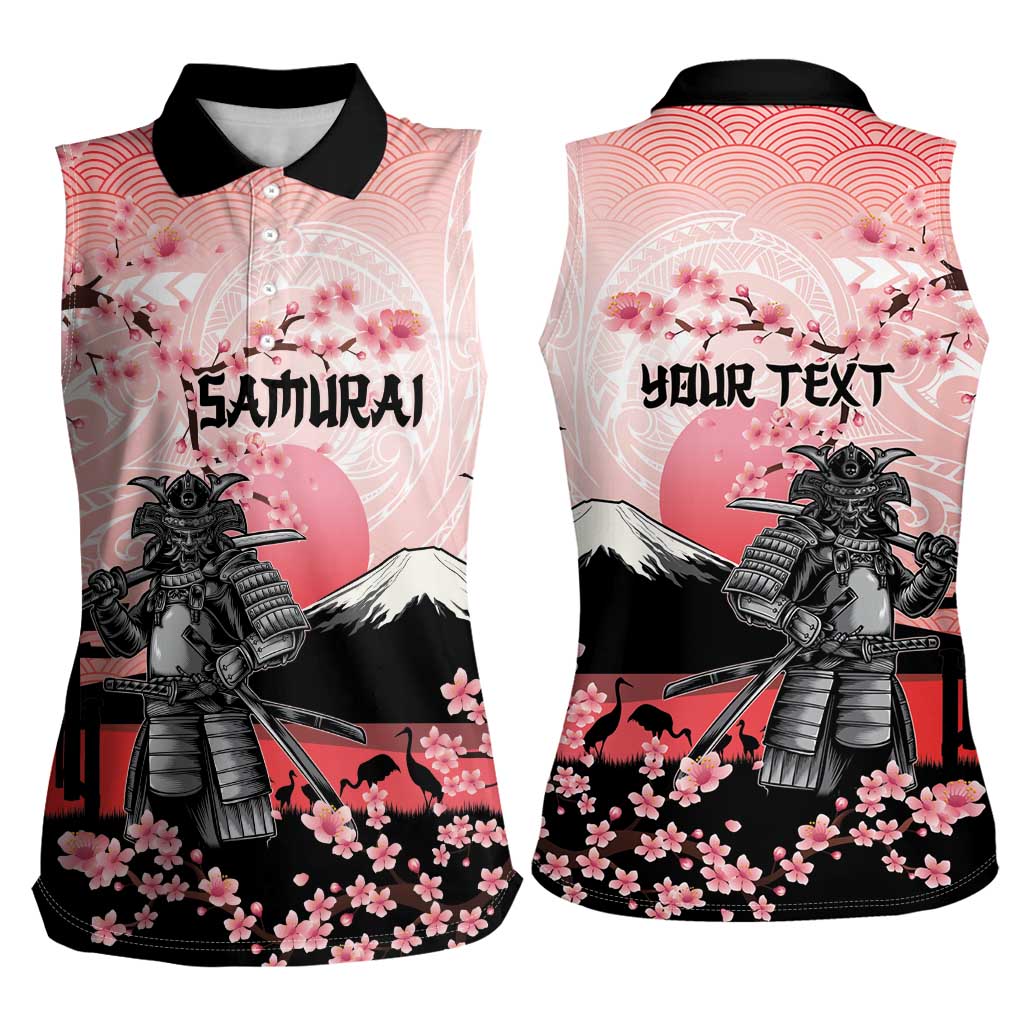 Personalised Japan Samurai Warrior Women Sleeveless Polo Shirt Japanese Cherry Blossom Polynesian Pattern - Polynesian Pride