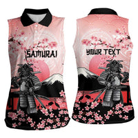 Personalised Japan Samurai Warrior Women Sleeveless Polo Shirt Japanese Cherry Blossom Polynesian Pattern - Polynesian Pride