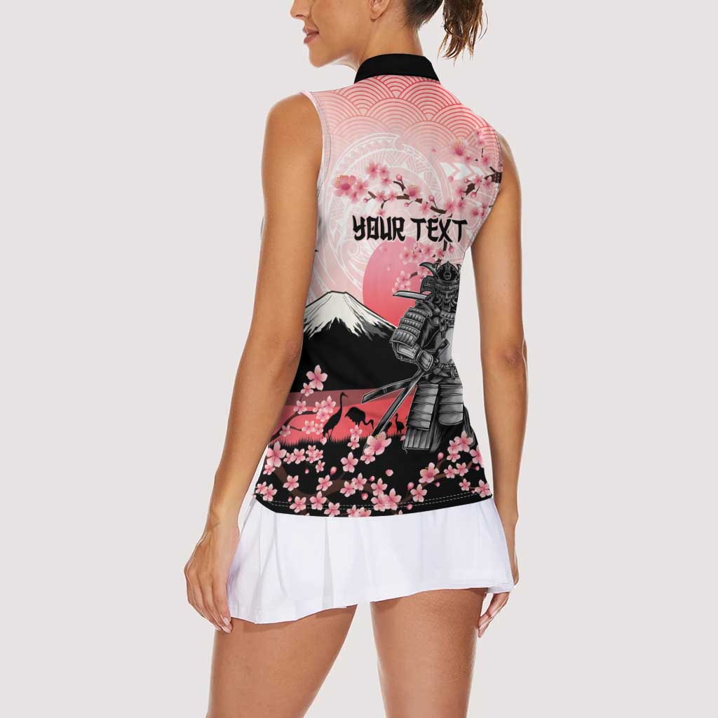 Personalised Japan Samurai Warrior Women Sleeveless Polo Shirt Japanese Cherry Blossom Polynesian Pattern - Polynesian Pride