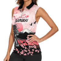 Personalised Japan Samurai Warrior Women Sleeveless Polo Shirt Japanese Cherry Blossom Polynesian Pattern - Polynesian Pride
