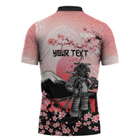 Personalised Japan Samurai Warrior Zipper Polo Shirt Japanese Cherry Blossom Polynesian Pattern LT14 - Polynesian Pride