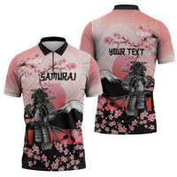 Personalised Japan Samurai Warrior Zipper Polo Shirt Japanese Cherry Blossom Polynesian Pattern LT14 - Polynesian Pride