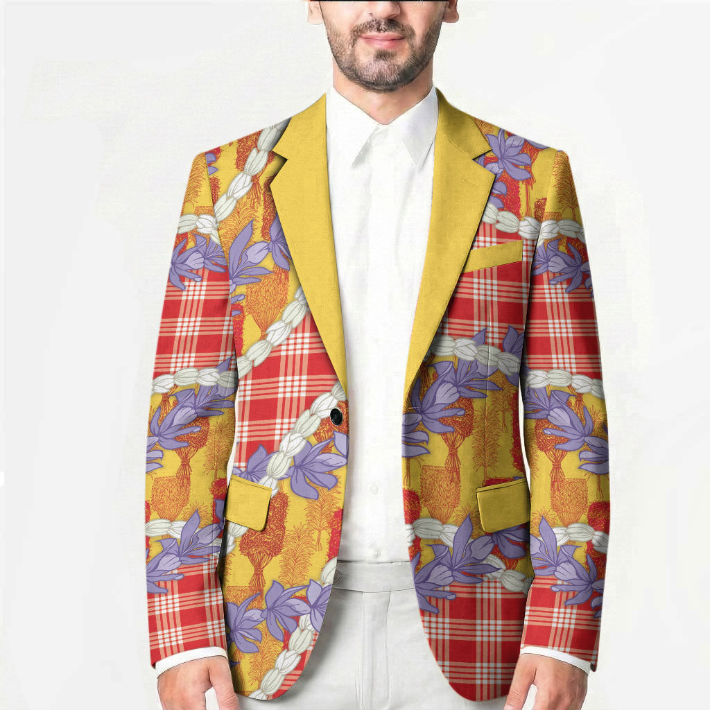 Hawaii Kahili Palaka Motifs Blazer Hawaiian Honohono Pikake Lei