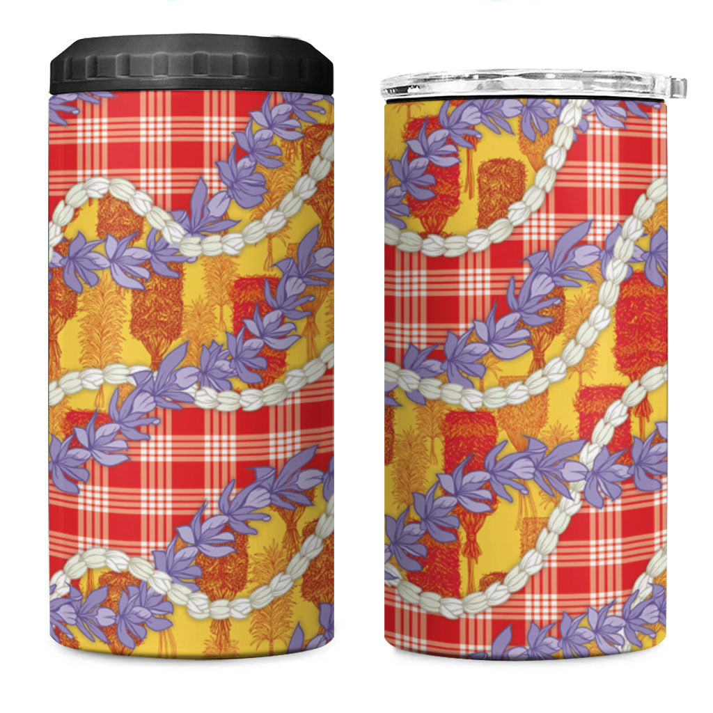Hawaii Kahili Palaka Motifs 4 in 1 Can Cooler Tumbler Hawaiian Honohono Pikake Lei
