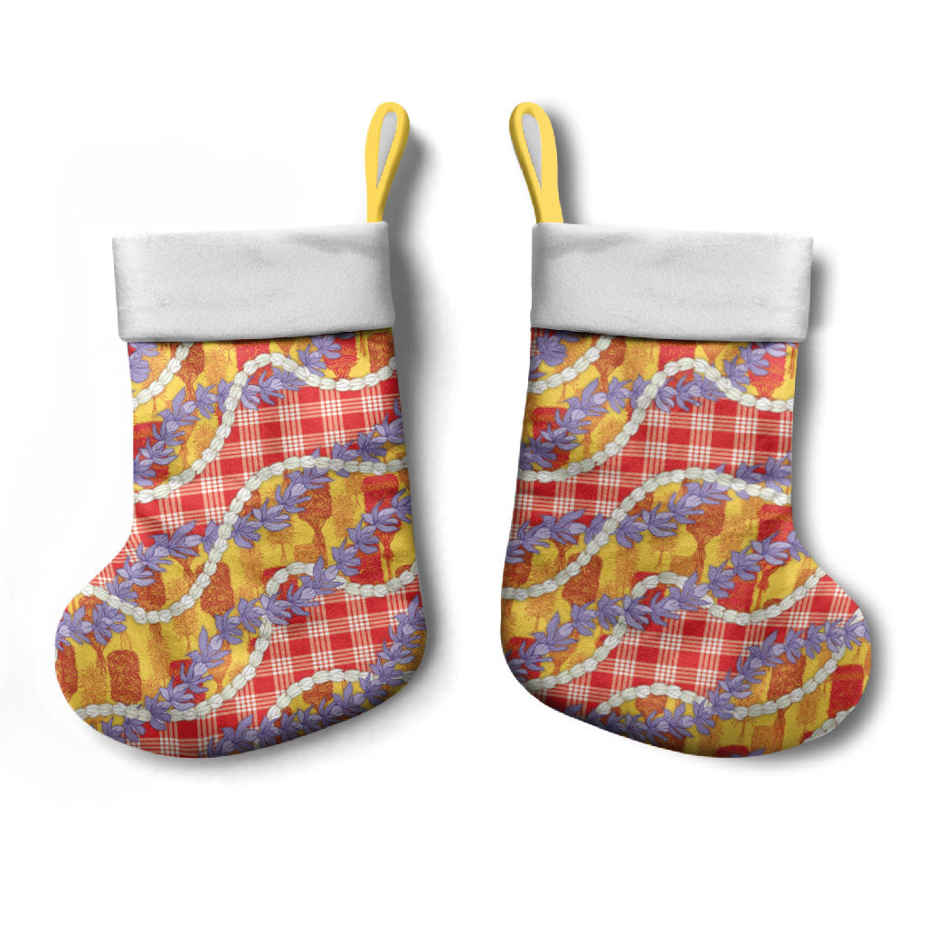 Hawaii Kahili Palaka Motifs Christmas Stocking Hawaiian Honohono Pikake Lei LT14 - Polynesian Pride