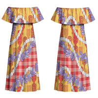 Hawaii Kahili Palaka Motifs Couples Matching Off Shoulder Maxi Dress and Hawaiian Shirt Hawaiian Honohono Pikake Lei LT14 - Polynesian Pride
