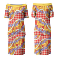 Hawaii Kahili Palaka Motifs Couples Matching Puletasi and Hawaiian Shirt Hawaiian Honohono Pikake Lei LT14 - Polynesian Pride