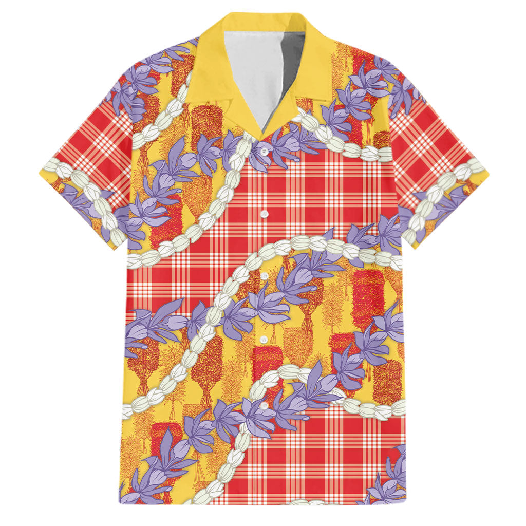 Hawaii Kahili Palaka Motifs Family Matching Short Sleeve Bodycon Dress and Hawaiian Shirt Hawaiian Honohono Pikake Lei