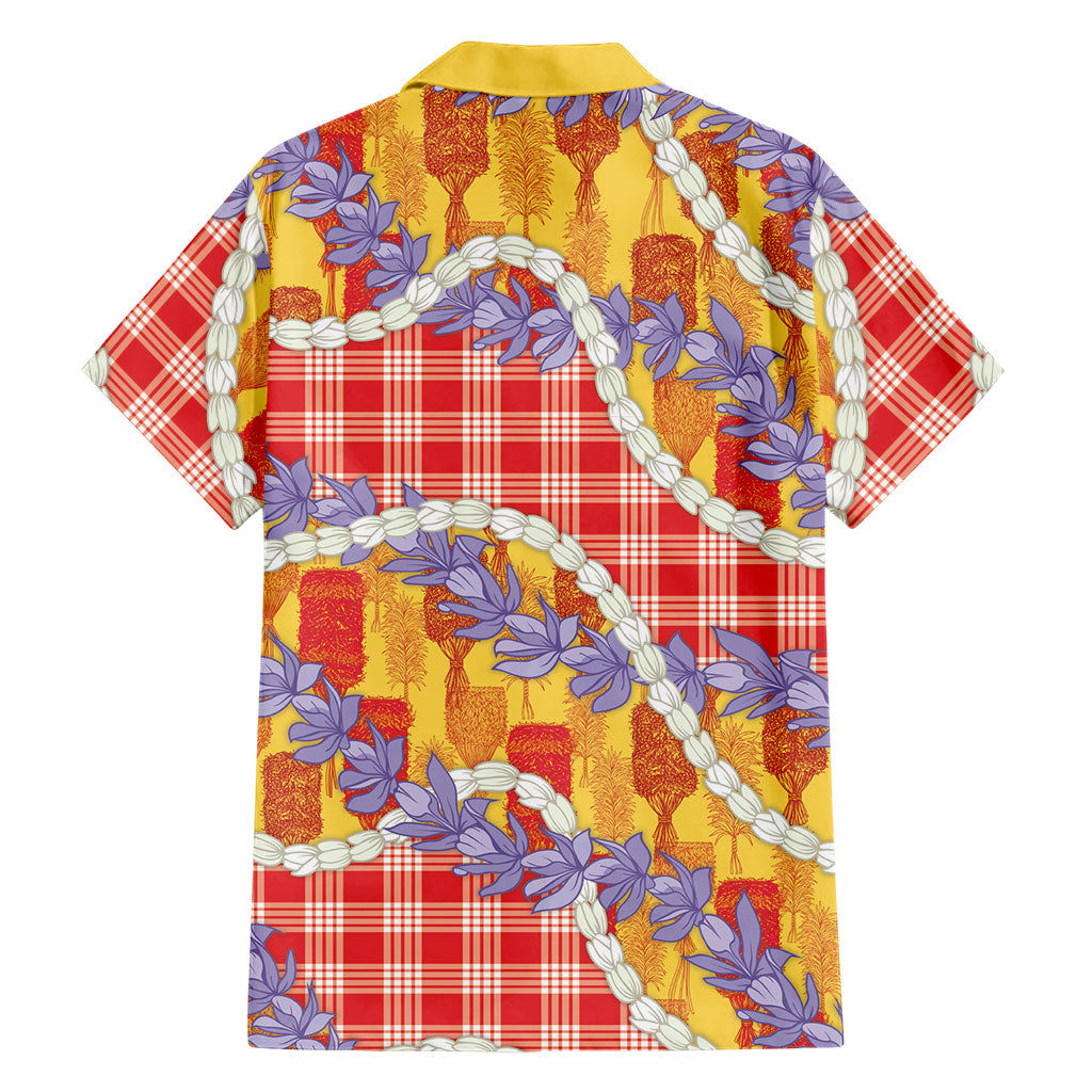 Hawaii Kahili Palaka Motifs Family Matching Short Sleeve Bodycon Dress and Hawaiian Shirt Hawaiian Honohono Pikake Lei
