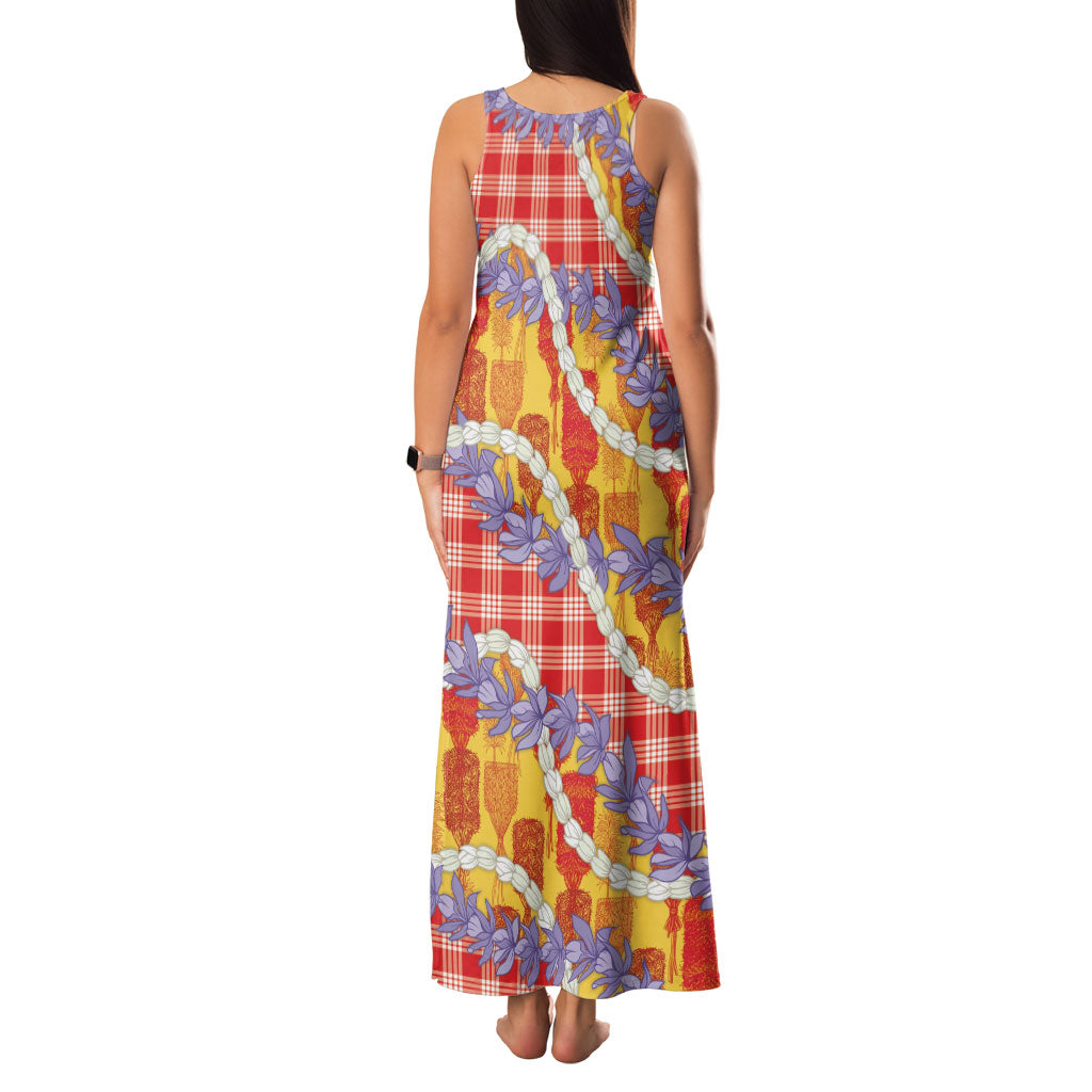 Hawaii Kahili Palaka Motifs Family Matching Tank Maxi Dress and Hawaiian Shirt Hawaiian Honohono Pikake Lei