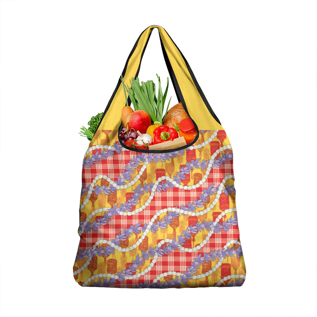 Hawaii Kahili Palaka Motifs Grocery Bag Hawaiian Honohono Pikake Lei