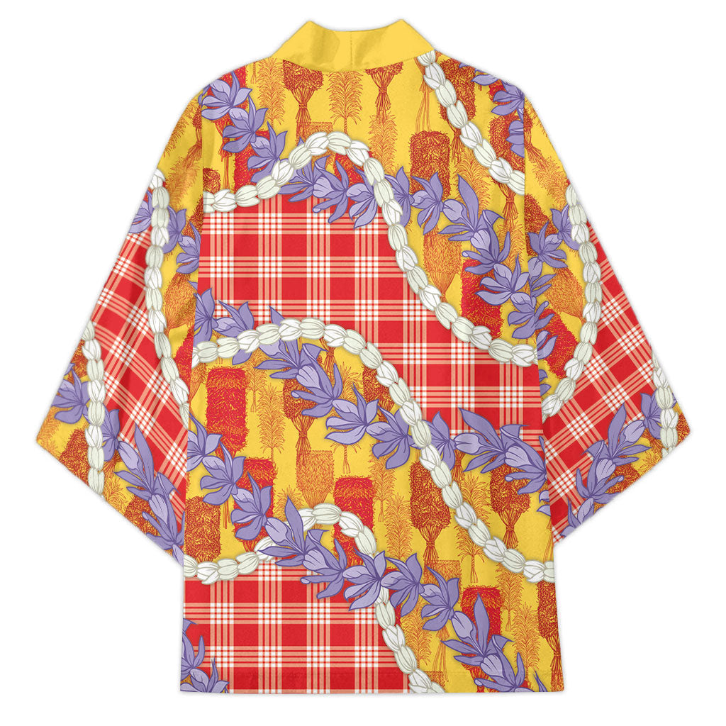 Hawaii Kahili Palaka Motifs Kimono Hawaiian Honohono Pikake Lei