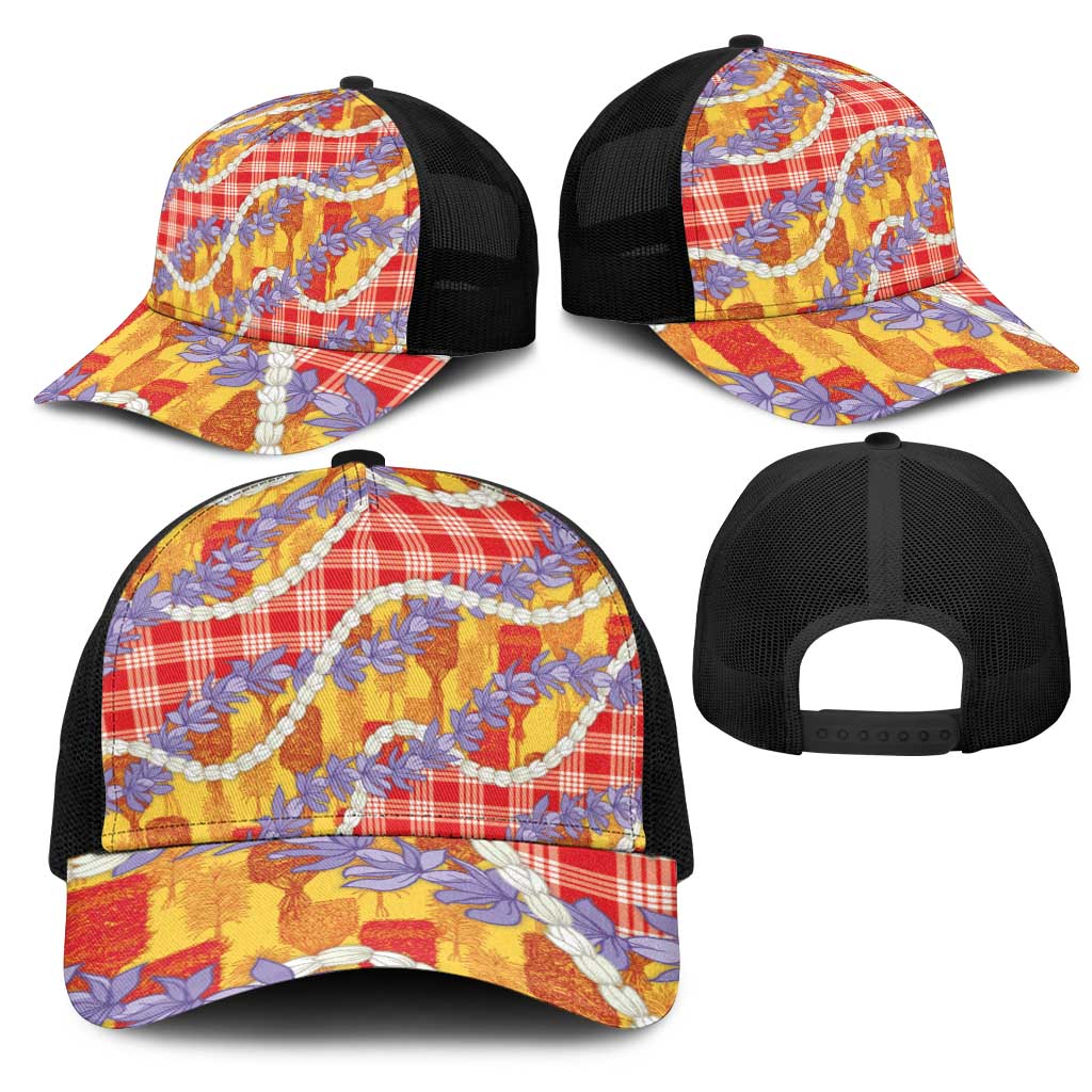 Hawaii Kahili Palaka Motifs Mesh Trucker Cap Hawaiian Honohono Pikake Lei LT14 - Polynesian Pride