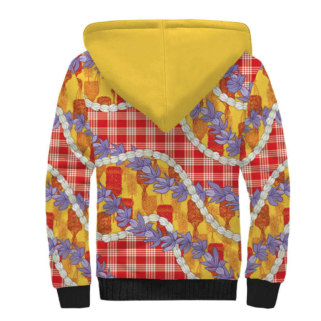Hawaii Kahili Palaka Motifs Sherpa Hoodie Hawaiian Honohono Pikake Lei