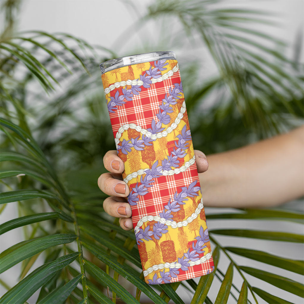 Hawaii Kahili Palaka Motifs Skinny Tumbler Hawaiian Honohono Pikake Lei