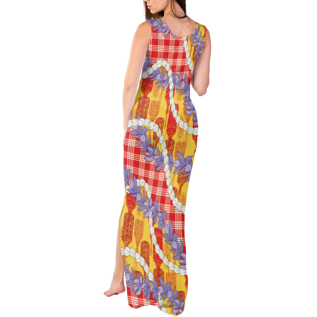 Hawaii Kahili Palaka Motifs Tank Maxi Dress Hawaiian Honohono Pikake Lei