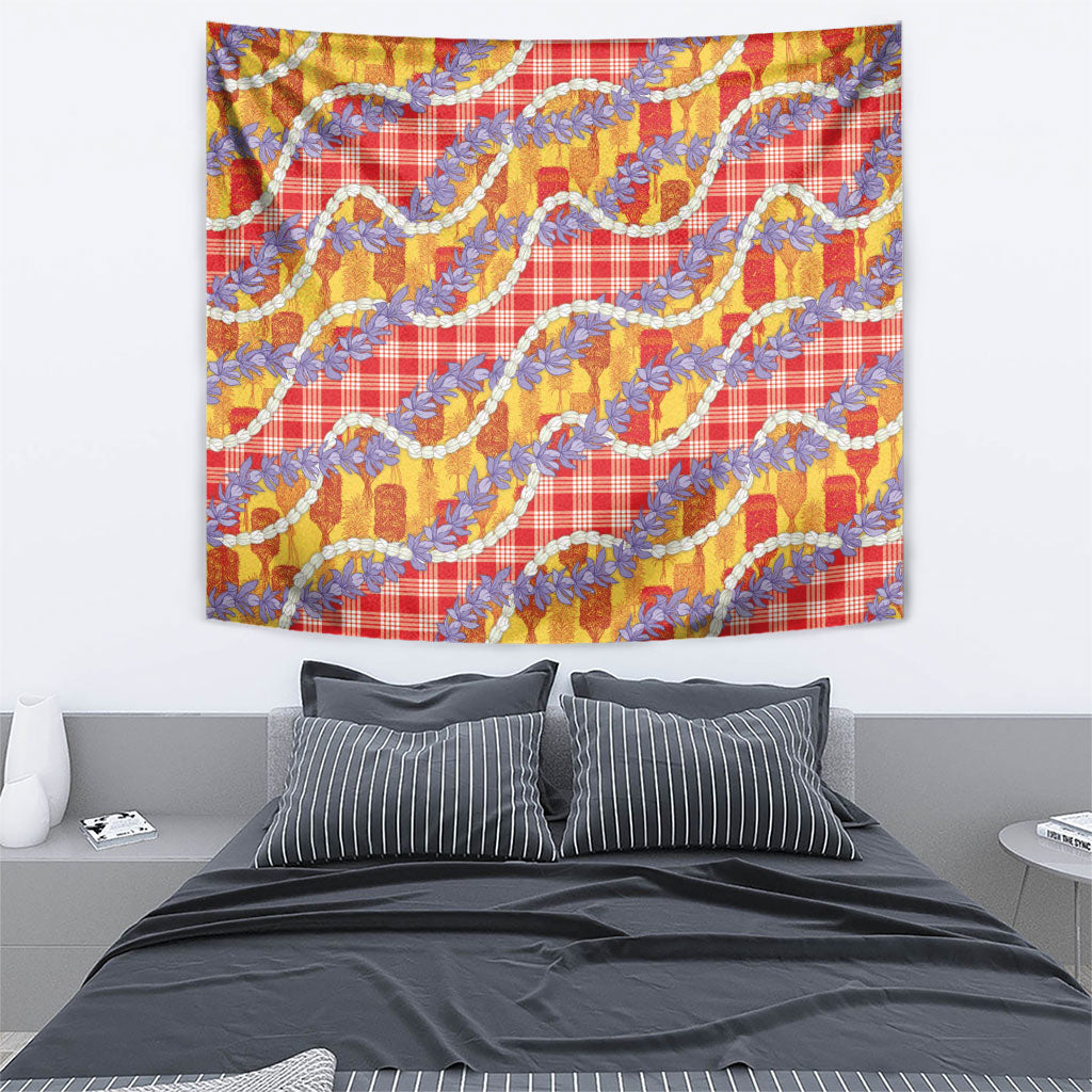 Hawaii Kahili Palaka Motifs Tapestry Hawaiian Honohono Pikake Lei