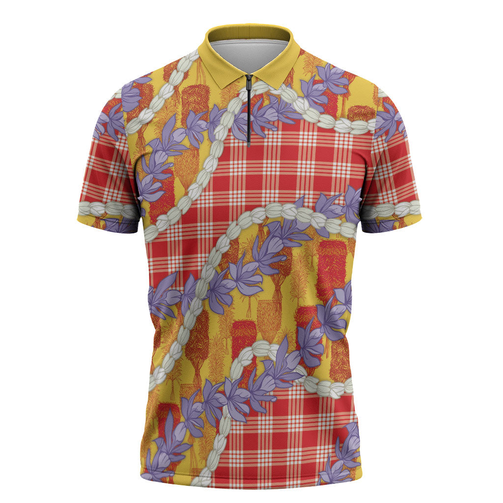 Hawaii Kahili Palaka Motifs Zipper Polo Shirt Hawaiian Honohono Pikake Lei