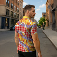 Hawaii Kahili Palaka Motifs Zipper Polo Shirt Hawaiian Honohono Pikake Lei