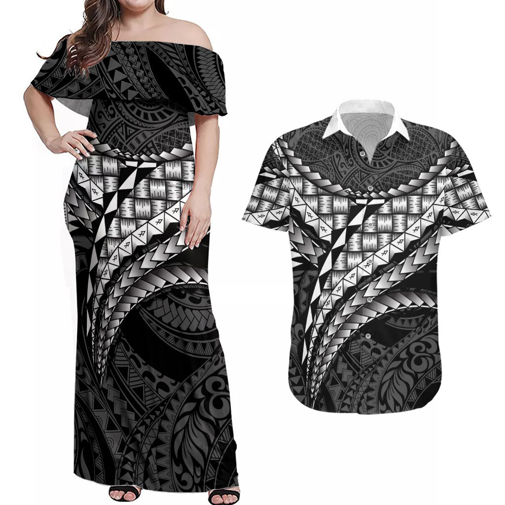 Hawaii Lauhala Tattoo Couples Matching Off Shoulder Maxi Dress and Hawaiian Shirt Hawaiian Hala Leaf Weaving